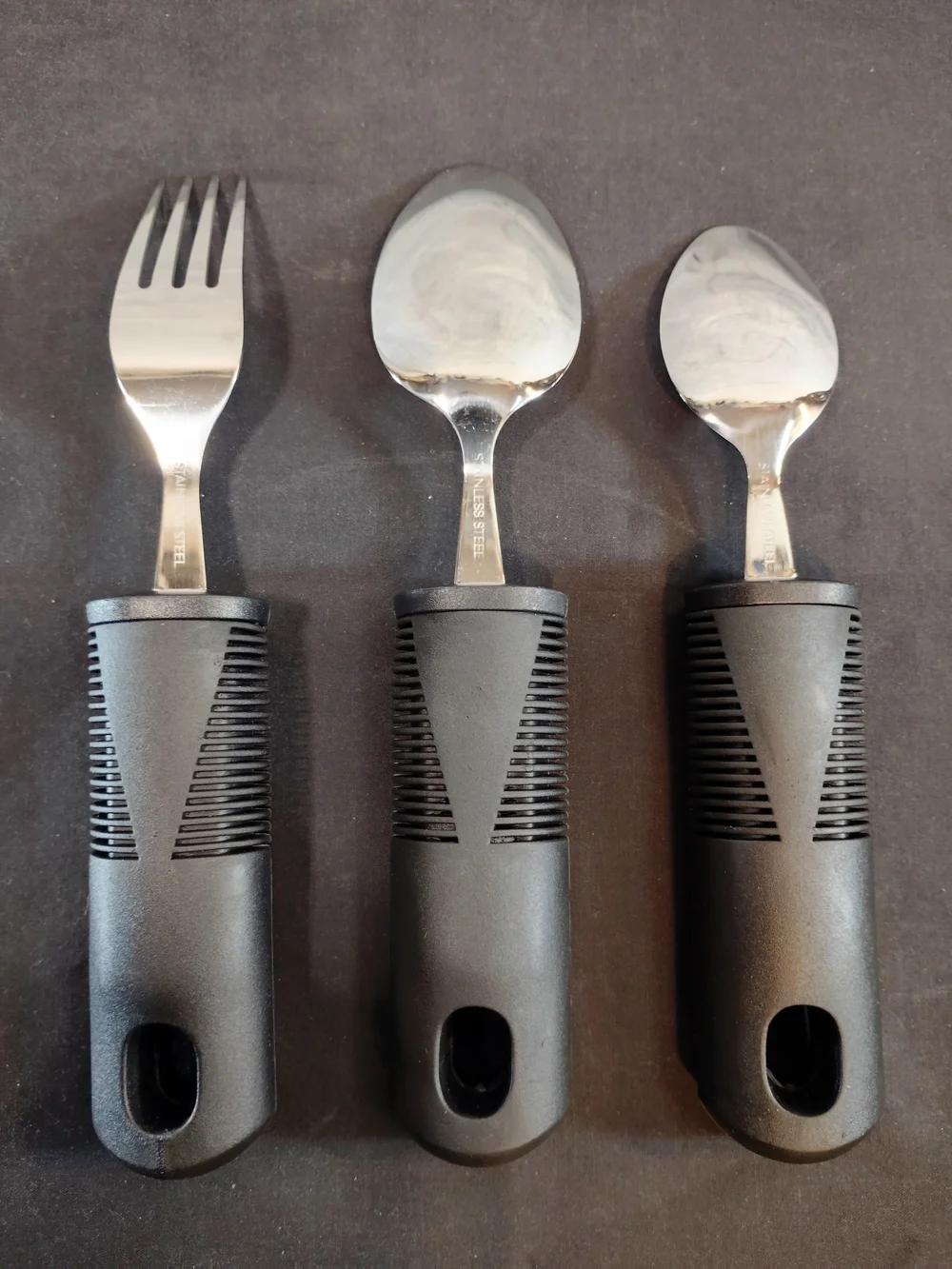 Adaptive Utensil 3pc Black Grip Handle Flatware Set - Fork, Soup & Tea Spoons